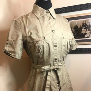 Coupé Tan Button Down Long Top with Tie Around Belt